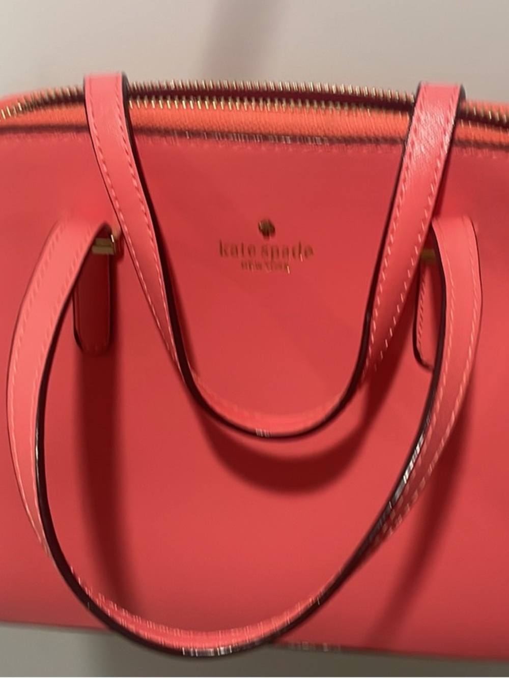 kate spade Coral Pink Leather Tote with Gold Logo